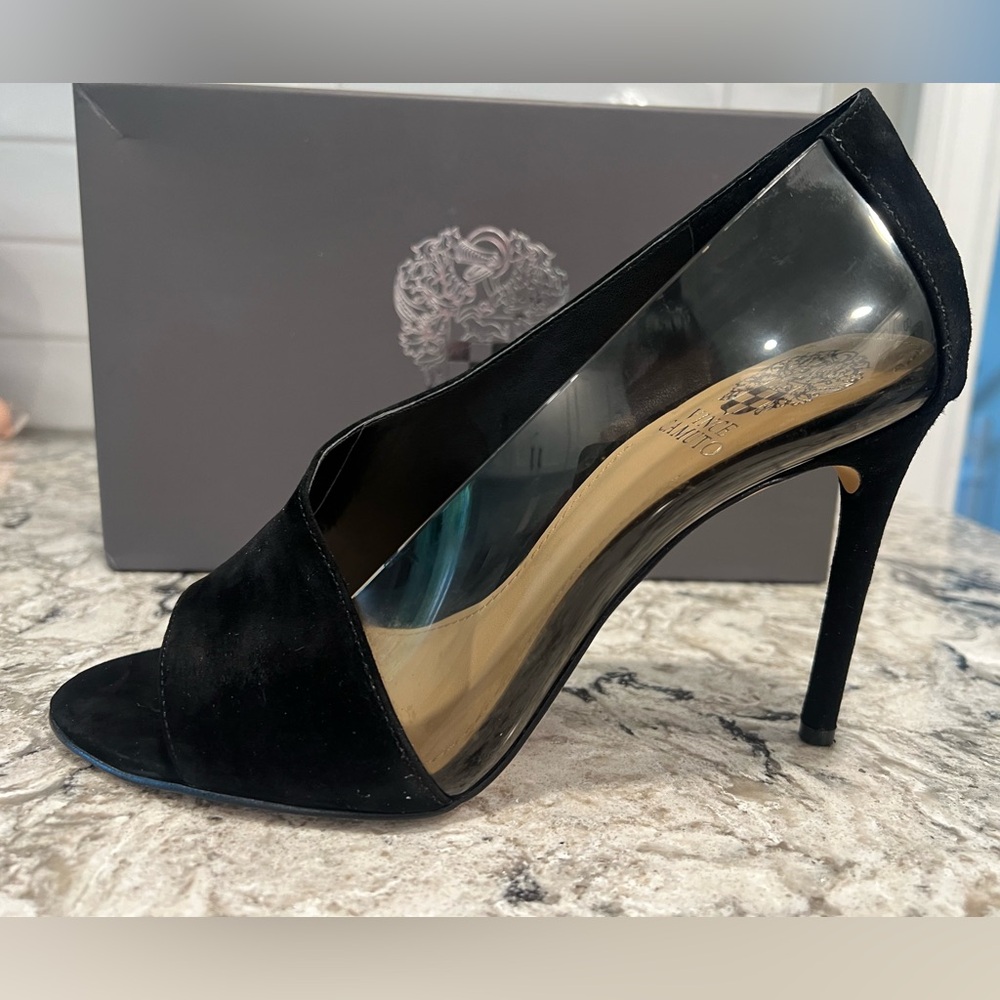 Vince Camuto black/smoke Suede heels